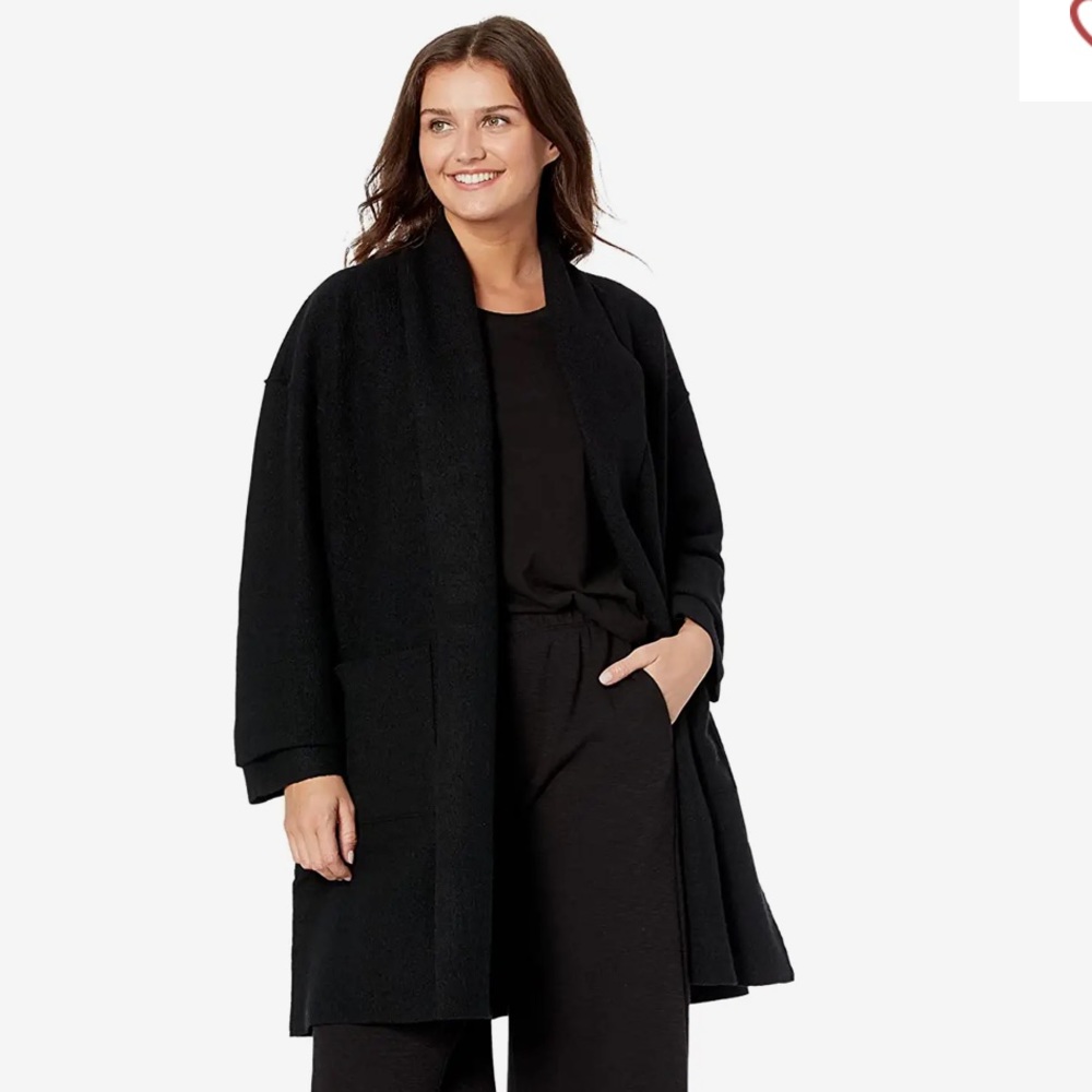 Eileen Fisher Black high collar trench coat jacket